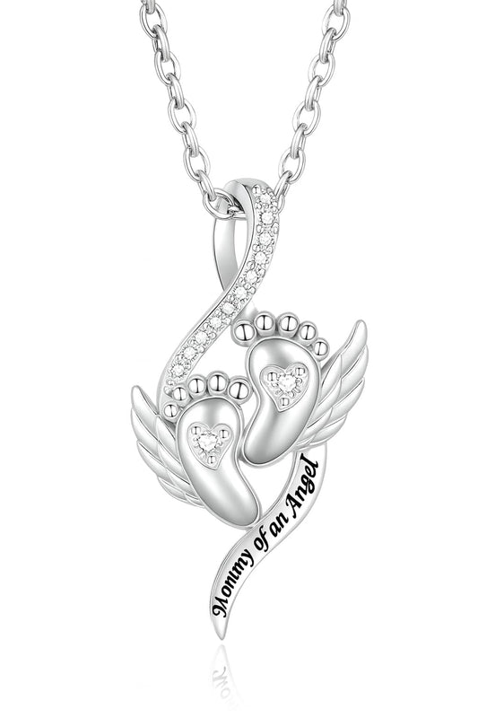 SUPAC Angel Footprints, Memorial Gift for Mothers - Pendant Necklace with Acrylic Stones, Alloy Fashion Jewelry, White K Plated Chain, Gift for Family and New Moms- 'Mommy of an Angel'