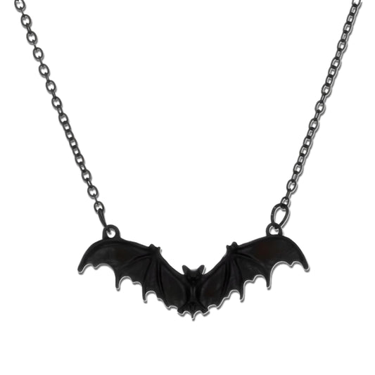 SUPAC Gothic Bat Pendant Necklace, Black Chain, Halloween Jewelry