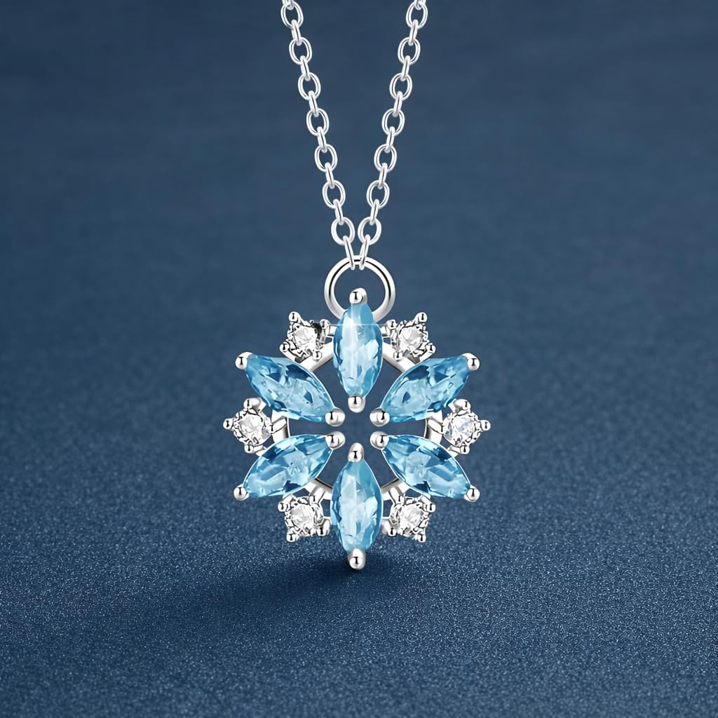 SUPAC Glitter Sky Blue Rhinestone Snowflake Pendant Necklace, Niche Design, Casual Wear, Christmas Gift