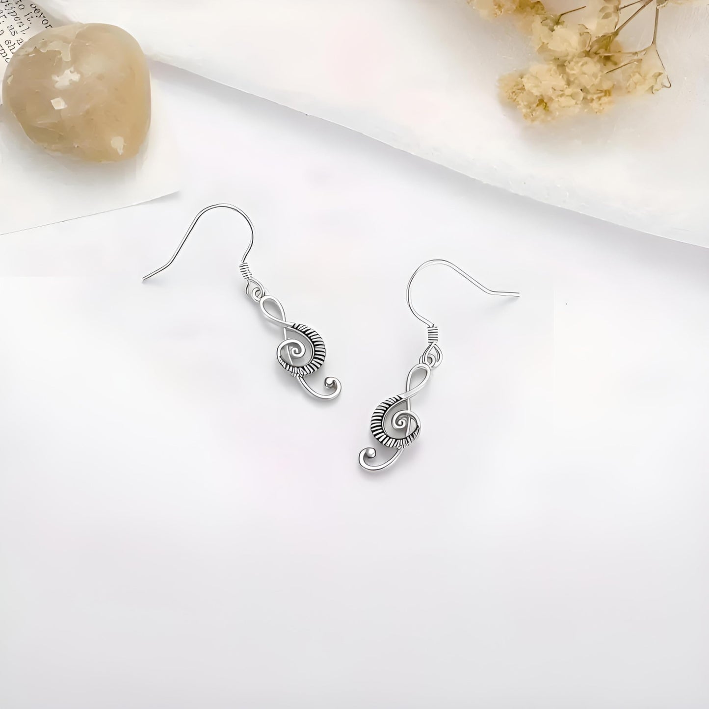 Musical Note Jewelry Set, 4-Piece Silver Treble Clef Design, Necklace Bracelet Earrings Keychain