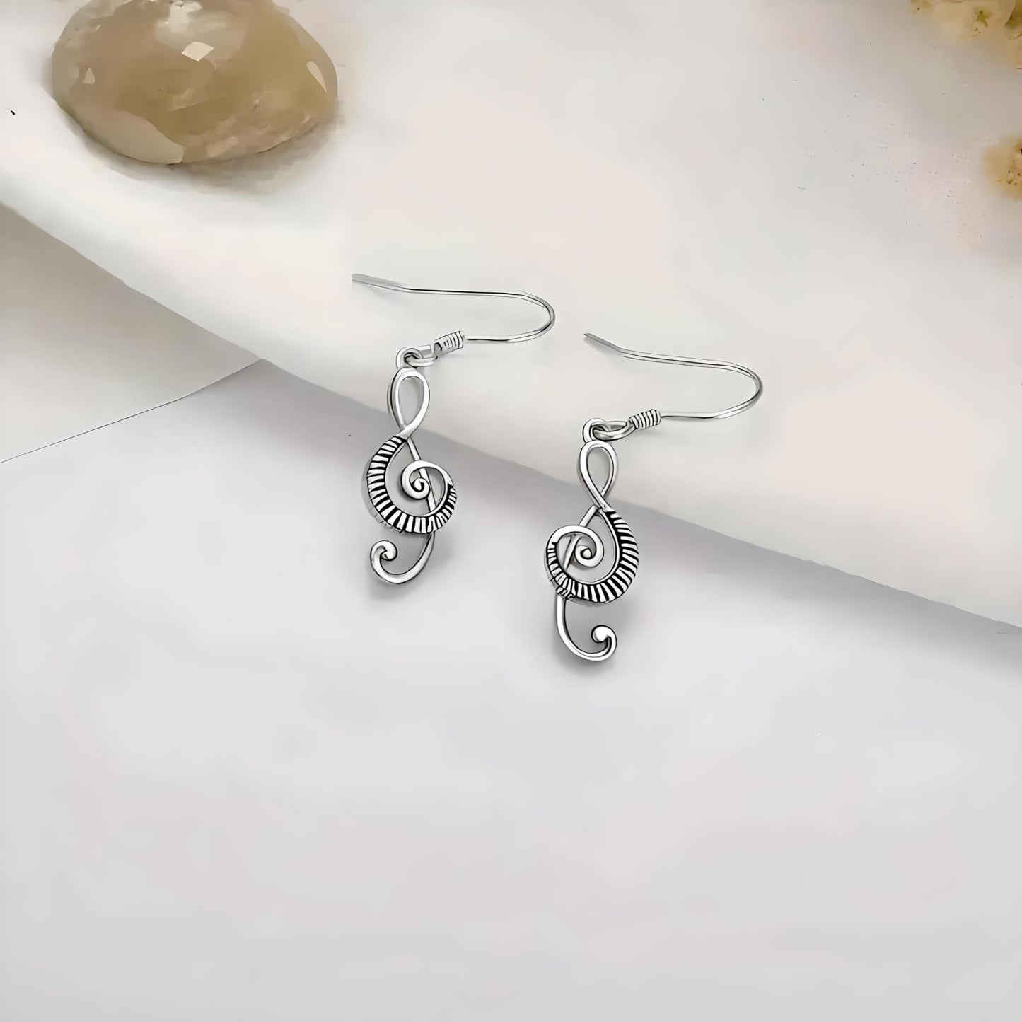 Musical Note Jewelry Set, 4-Piece Silver Treble Clef Design, Necklace Bracelet Earrings Keychain