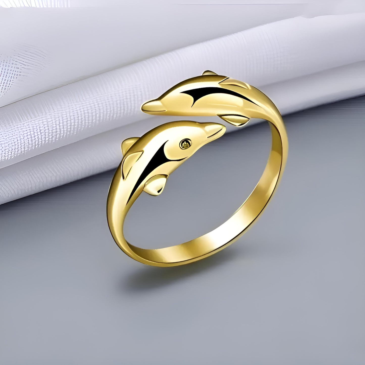 SUPAC Stainless Steel Double Dolphin Ring, Adjustable Size, 0.7 inch Inner Length - Ocean Gift