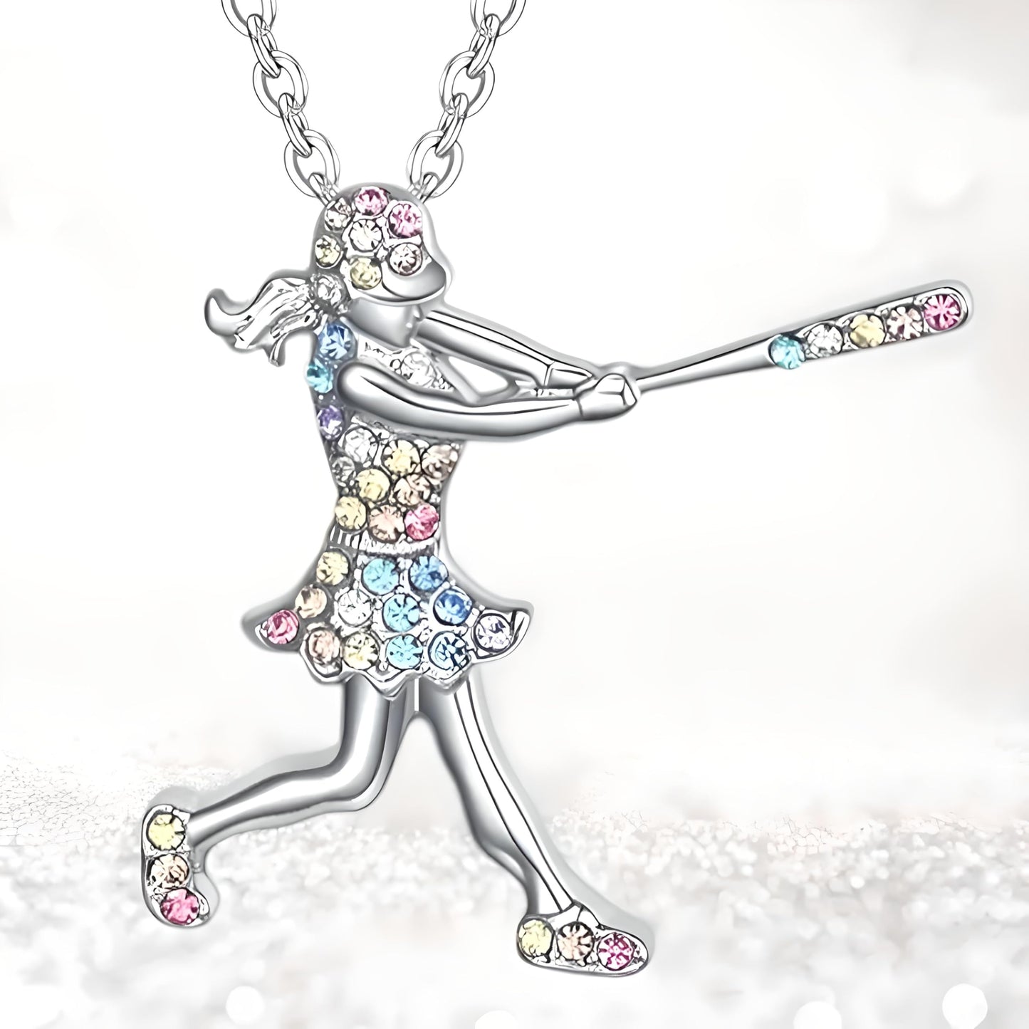 Sports Heart Necklace, 9 Different Sport Options: Basketball, Jumping Cheerleader, Gymnast, Softball, Volleyball, Ballet Ballerina, Runner, Sports Accessories Birthday Gift- Simulated Rainbow Diamonds, Christmas, Birthday or Party Gift