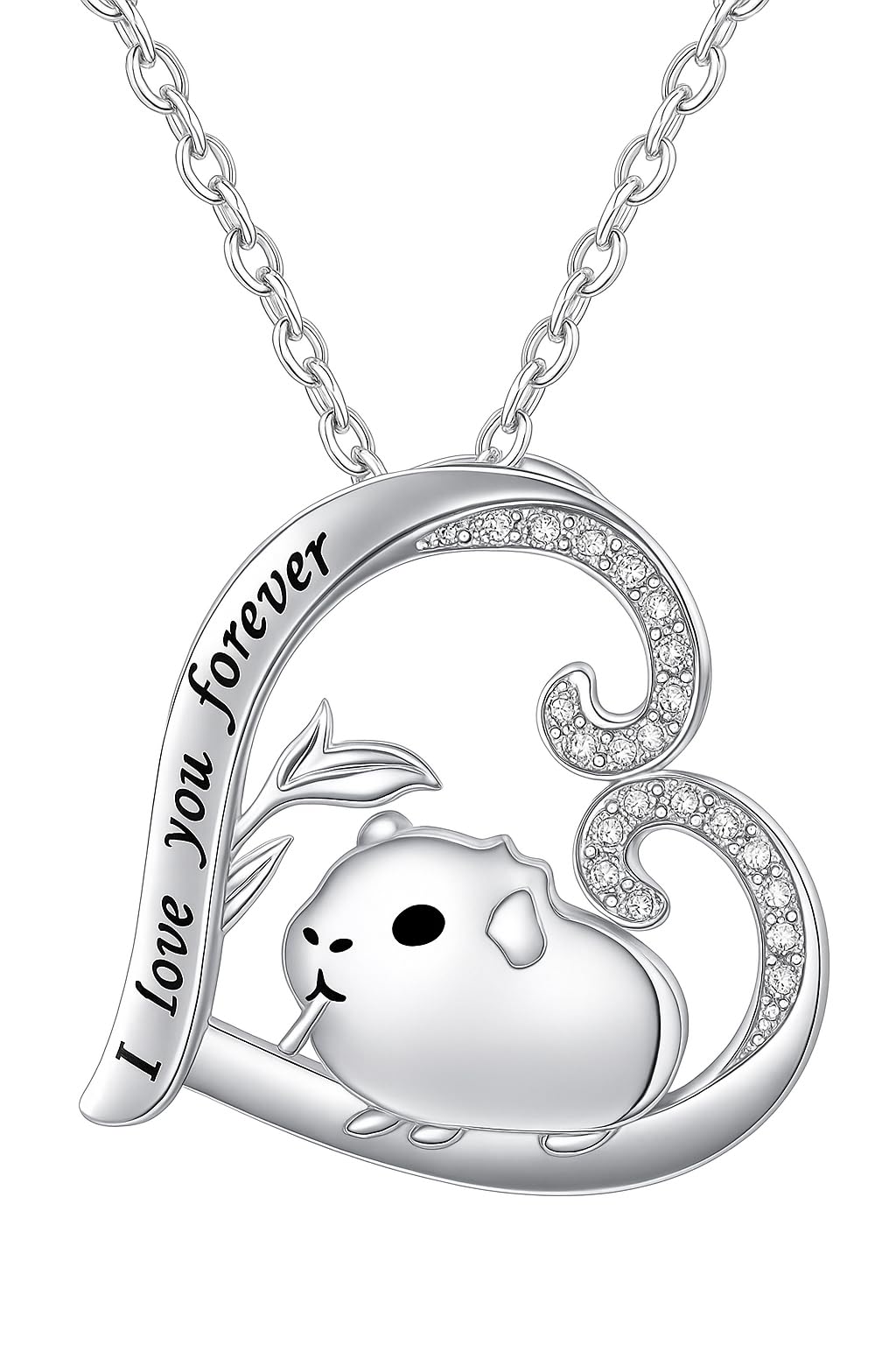 SUPAC Love You Forever Guinea Pig Heart Necklace, Sterling Silver with Crystals - Christmas, Party, and Birthday Gift