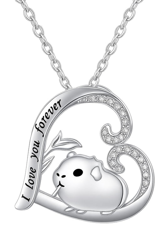 SUPAC Love You Forever Guinea Pig Heart Necklace, Sterling Silver with Crystals - Christmas, Party, and Birthday Gift