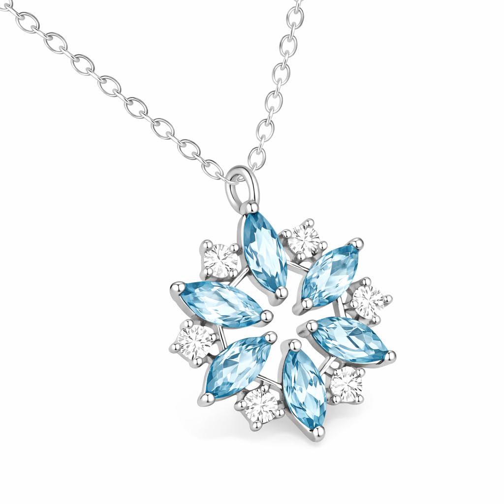 SUPAC Glitter Sky Blue Rhinestone Snowflake Pendant Necklace, Niche Design, Casual Wear, Christmas Gift