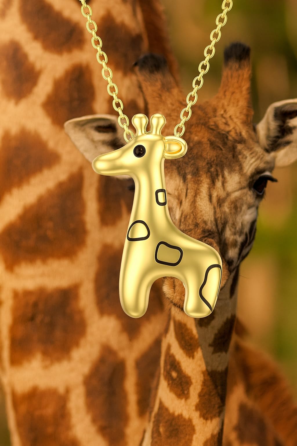 SUPAC Sterling Silver Tree of Life Giraffe Pendant Necklace, Pendant Necklace, Blue Crystal Background, Gift for Animal Lovers! (Golden Giraffe)