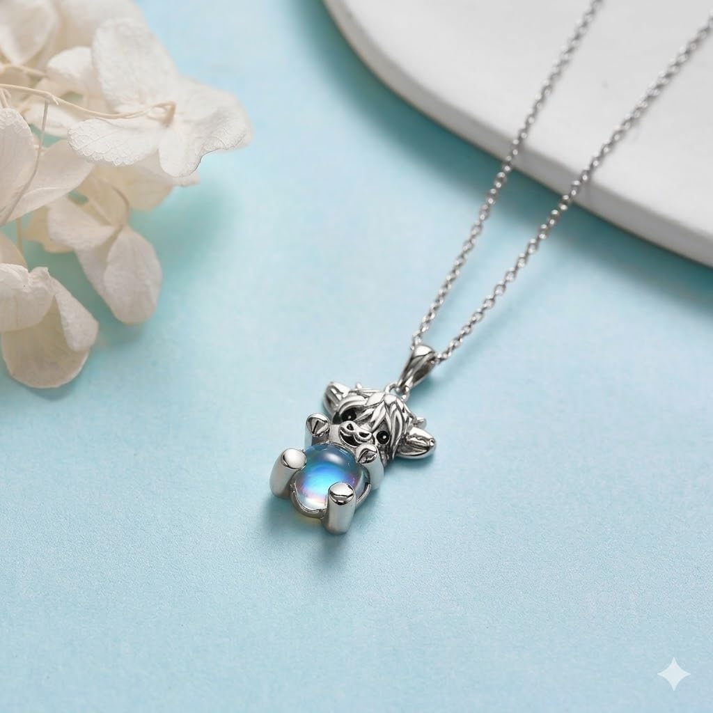 SUPAC Unique & Fashionable Cartoon Cow Necklace with Flower Pendant in White K