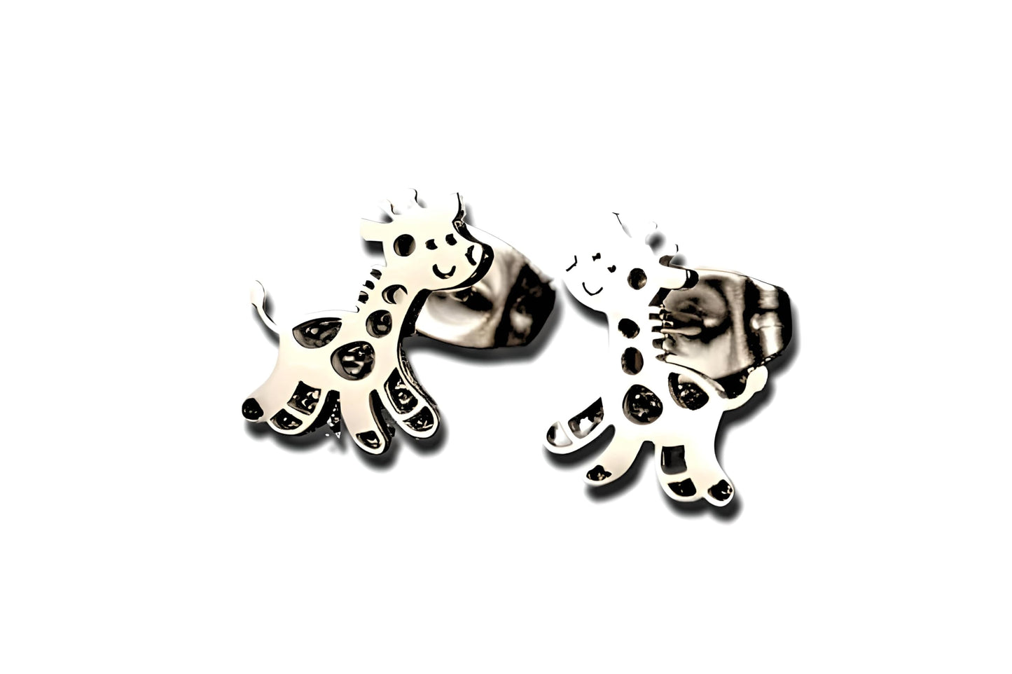 Cute Giraffe Stud Earrings, Black, Silver, Rose Gold, and Gold Options, Stainless Steel, Animal Design - Gift for Giraffe Lovers
