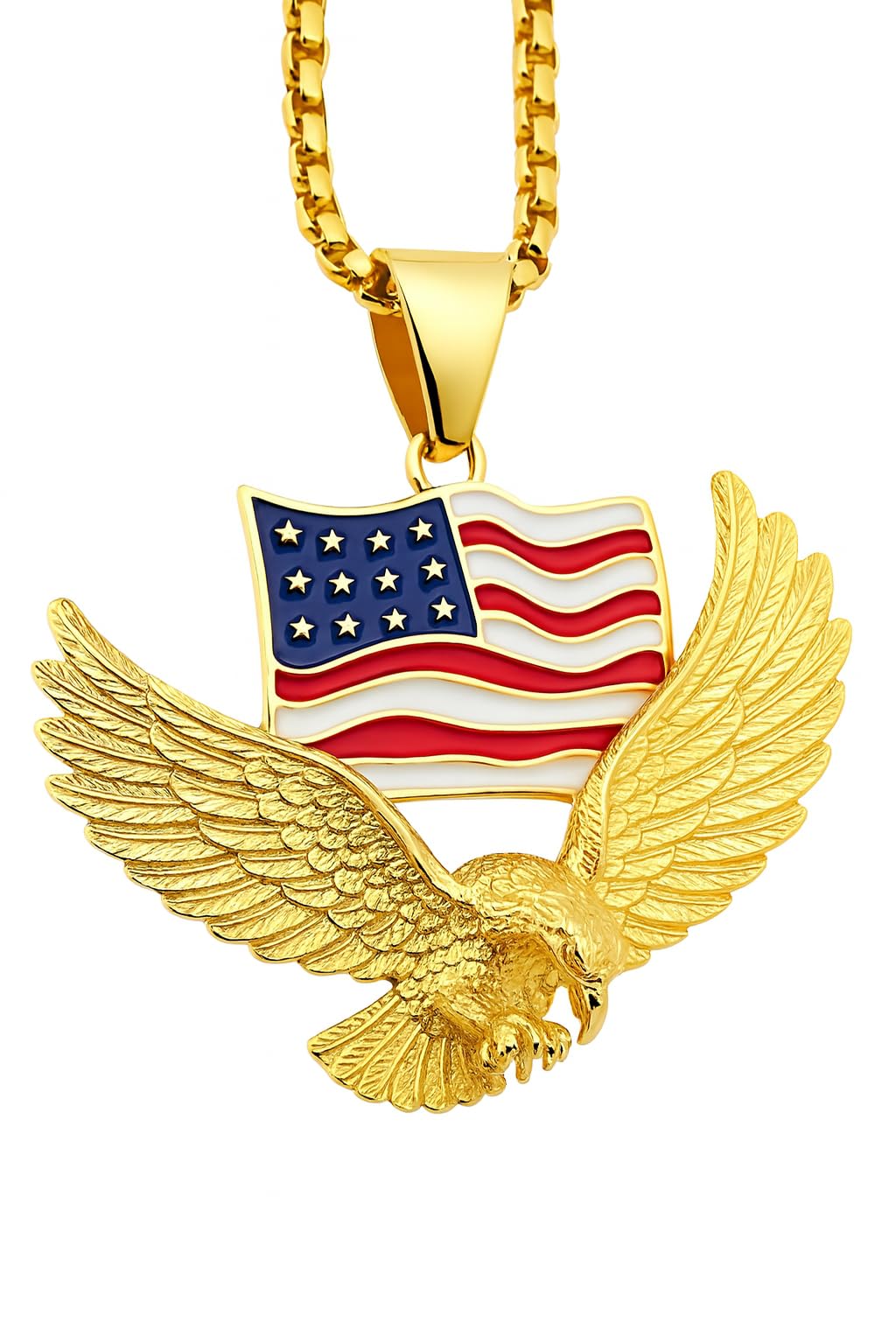 SUPAC Mens Majestic Silver Eagle with American Flag Pendant Necklace - A Bold Hip Hop Jewelry Statement, Symbol of Freedom and Unmatched Style