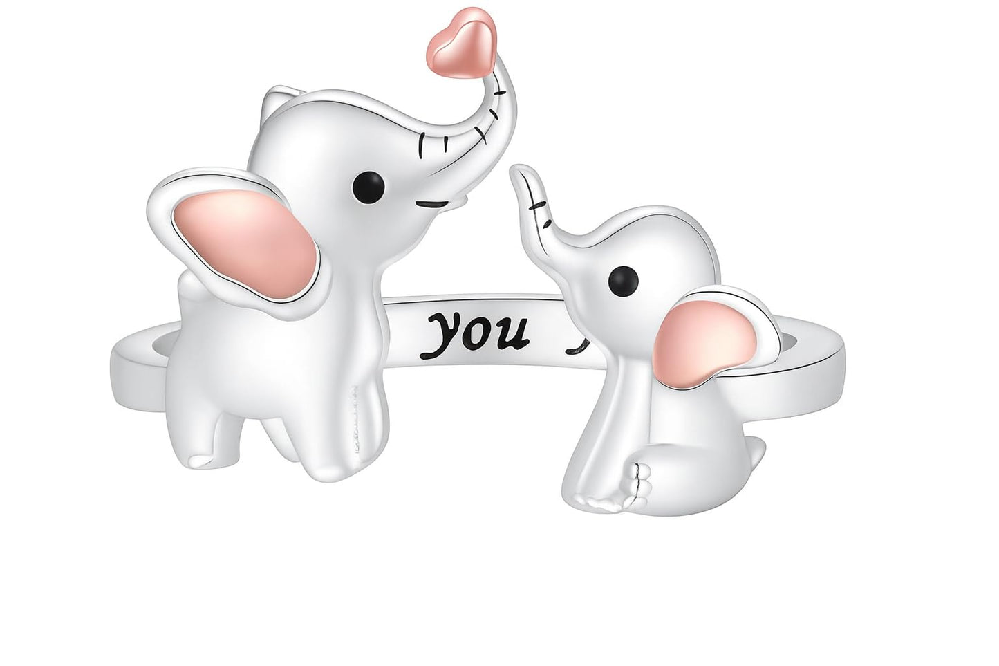 Silver Elephant Mom Daughter Adjustable Animal Ring Love Heart Animal Rings Jewelry Mother's Day Gifts for Women Wife Nana 9+ Variaitons