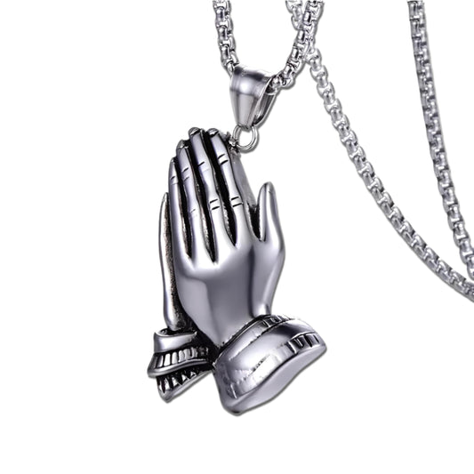 Exquisite Silver Prayer Hands Necklace - A Symbol of Faith, Elegance, and Spiritual Connection - 1pc Prayer Hands Stainless Steel Chain Pendant