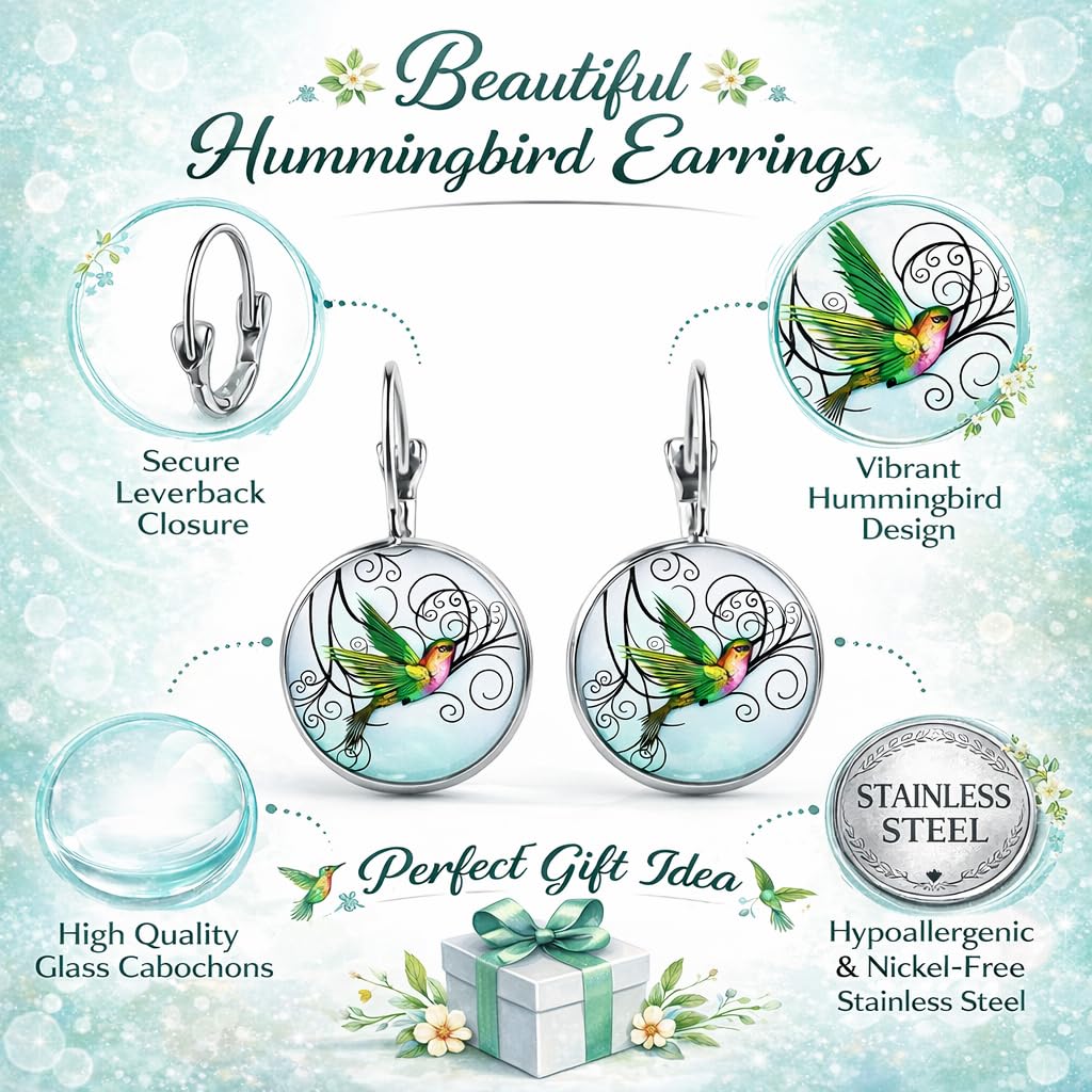 SUPAC Stunning Hummingbird Pendant Necklace - Two Humming Birds Searching for Flower - Fashionable Alloy Jewelry with Delicate Details - Birthday, Party, Gift Idea for Her
