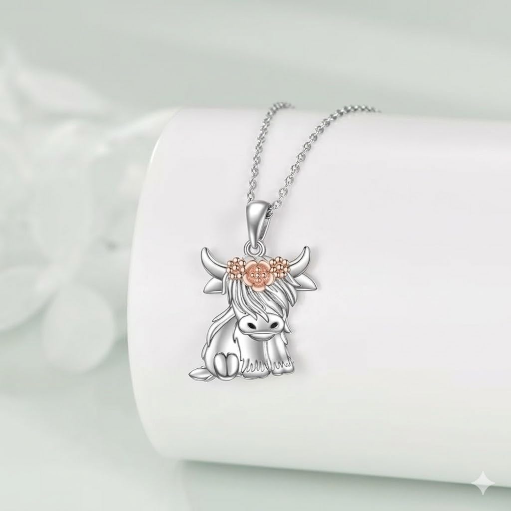 SUPAC Unique & Fashionable Cartoon Cow Necklace with Flower Pendant in White K
