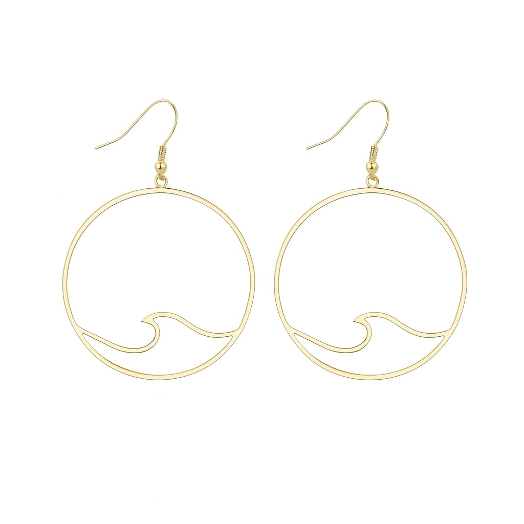 SUPAC Wave Design Hoop Earrings, Gold-Tone, 2.67 inch Large Circle Drop