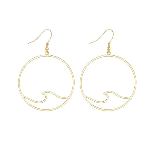 SUPAC Wave Design Hoop Earrings, Gold-Tone, 2.67 inch Large Circle Drop