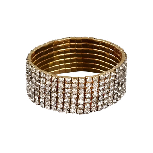 Gold Tennis Bracelet, Stretch Hand Jewelry for Women Men, Luxury Shiny (Simulated Diamond) - Christmas or Birthday Gift