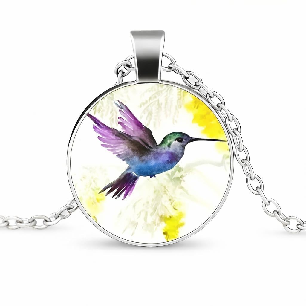 SUPAC Stunning Hummingbird Pendant Necklace - Two Humming Birds Searching for Flower - Fashionable Alloy Jewelry with Delicate Details - Birthday, Party, Gift Idea for Her