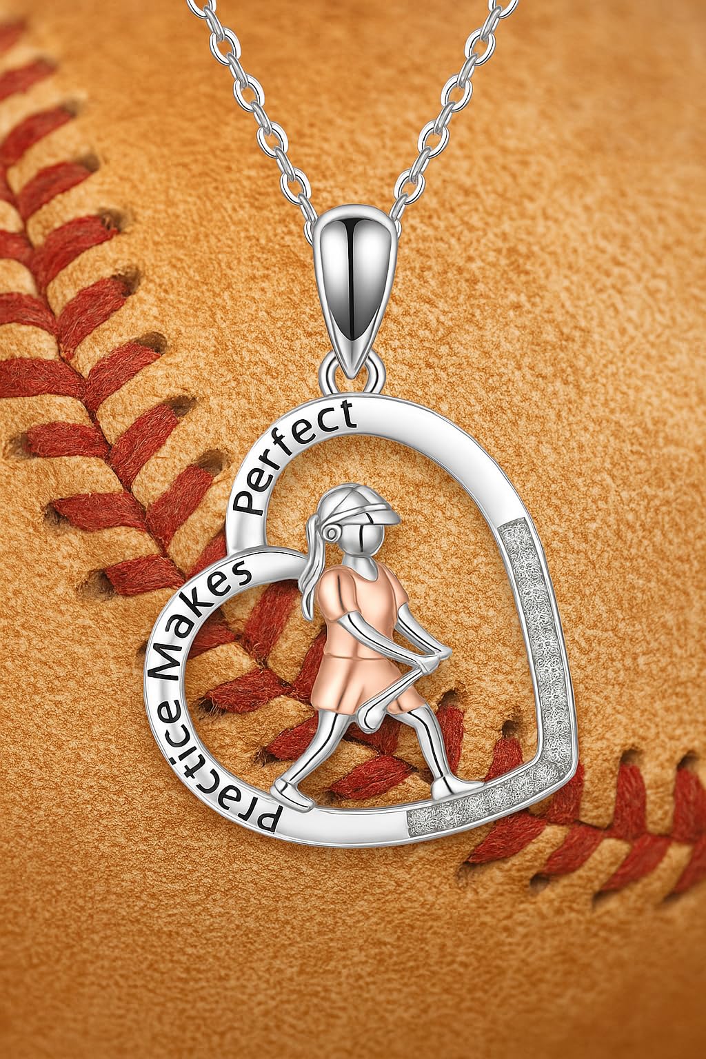 Sports Heart Necklace, 9 Different Sport Options: Basketball, Jumping Cheerleader, Gymnast, Softball, Volleyball, Ballet Ballerina, Runner, Sports Accessories Birthday Gift- Simulated Rainbow Diamonds, Christmas, Birthday or Party Gift