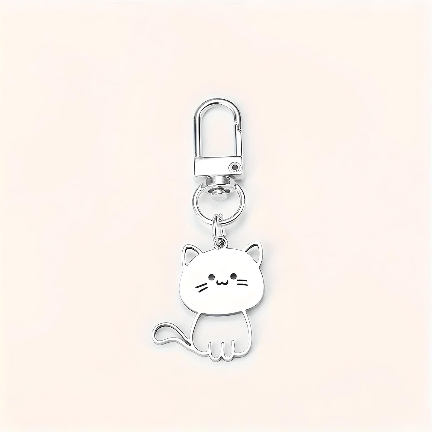 SUPAC Cute Cat Keychain with Carabiner Clip, White Metal, 2.68 x 1.18 inches