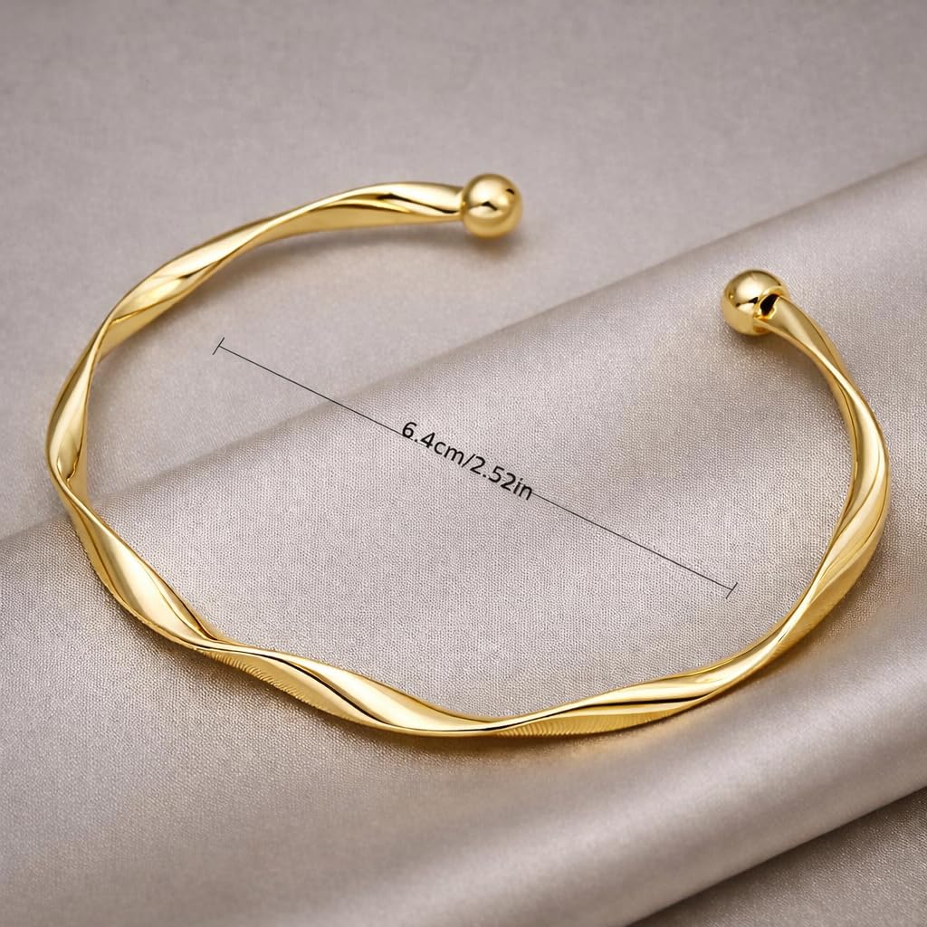 SUPAC Luxurious Twist Open Cuff Bangle - Adjustable, Minimalist Fashion, Golden Bracelet For Women - Elegant, Simple, and Versatile Accessory for Any Occasion - Christmas or Birthday Gift