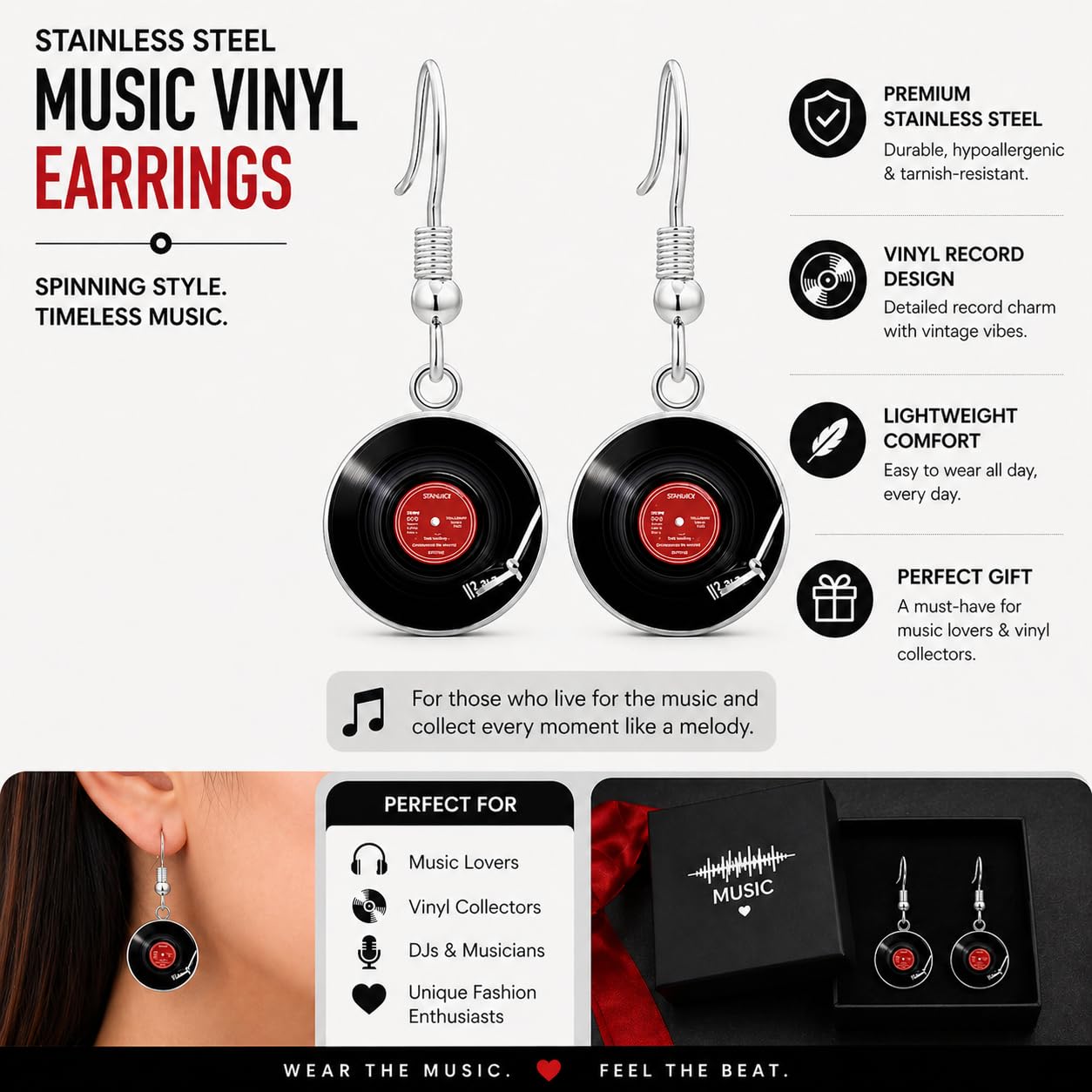 SUPAC Unique Music Record Pendant Necklace - Avant-Garde Fashion Accessory, Eye-Catching Design for Men and Women - Birthday, Christmas Gift or Personalized Jewelry