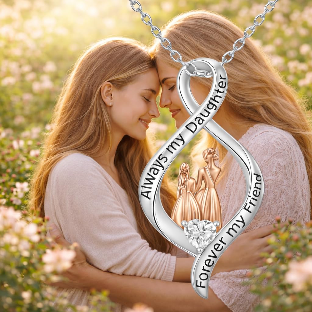 SUPAC Elegant Mother-Daughter Necklace - Always my Daughter, Forever my Friend, Symbolic Pendant Chain, Stainless Steel, Gift For Birthday, Christmas