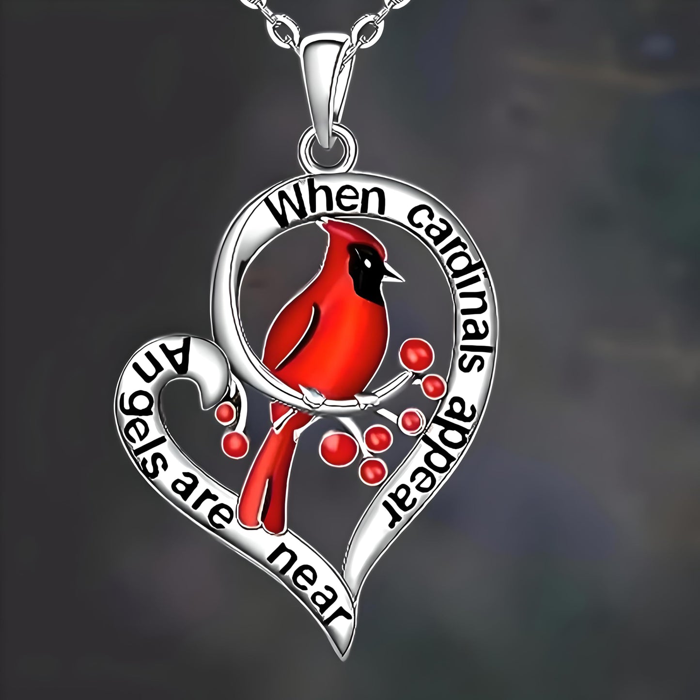 SUPAC Red Cardinal Wing Ring, and Necklaces, Silver-Plated 'I Am Always with You' Inspirational Message, Adjustable - Christmas, Party, or Birthday Gift