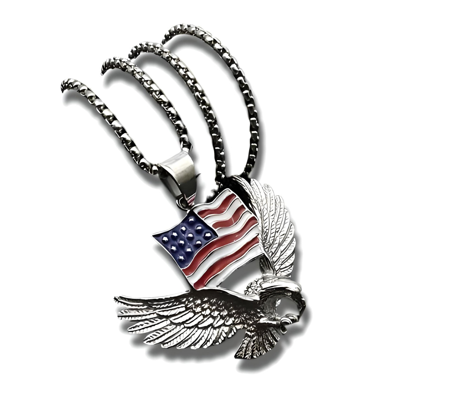 Mens Majestic Silver Eagle with American Flag Pendant Necklace - A Bold Hip Hop Jewelry Statement, Symbol of Freedom and Unmatched Style