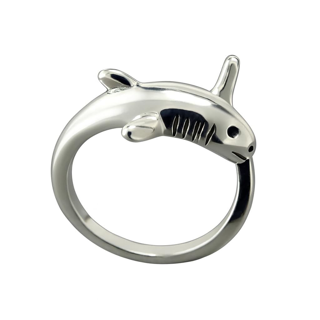 Adjustable Shark Ring, Marine Animal Design, Available in Black, Gold, Silver - Gift for Shark Lovers'