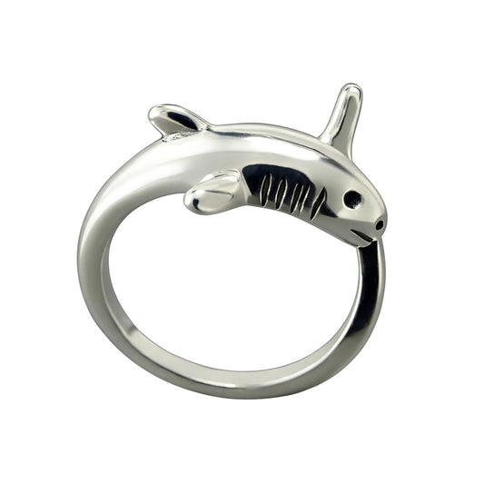 Adjustable Shark Ring, Marine Animal Design, Available in Black, Gold, Silver - Gift for Shark Lovers'