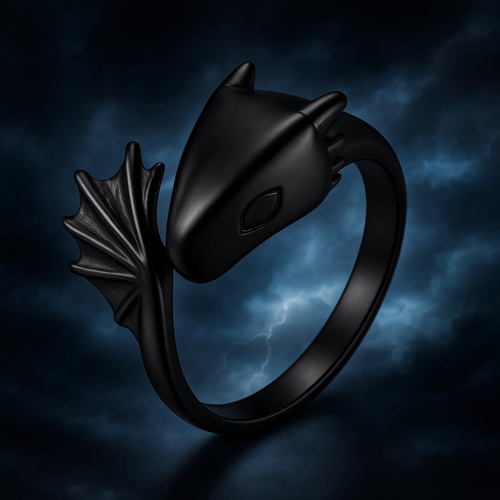 SUPAC Whimsical Silver Flying Dragon Ring - Unique Animal Shape Design, Adjustable Index Finger Ring for Men or Women, Cute Personality Statement Jewelry, Niche Fashion Accessory