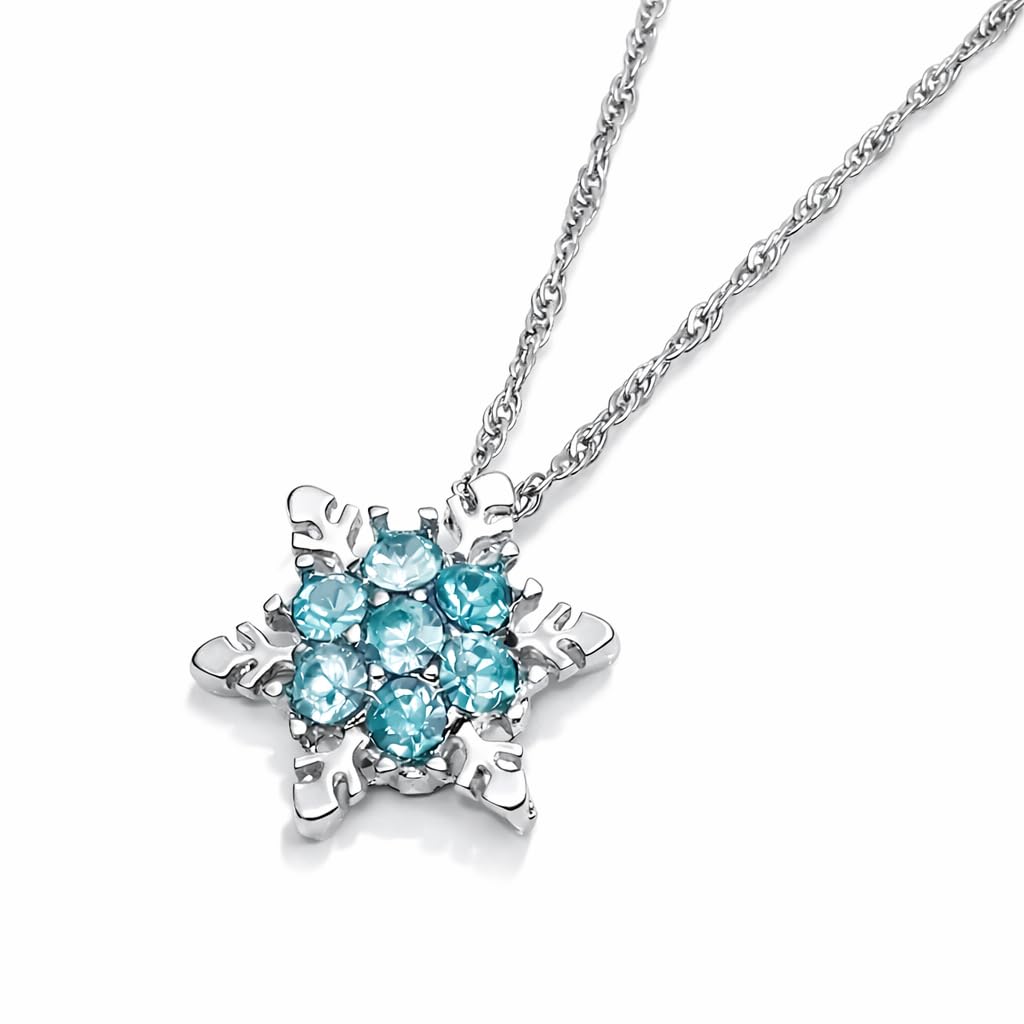 SUPAC Romantic Unique Elegant Blue Crystal Snowflake Flower Pendant Necklace Jewelry Gift- Christmas or Brithday Gift