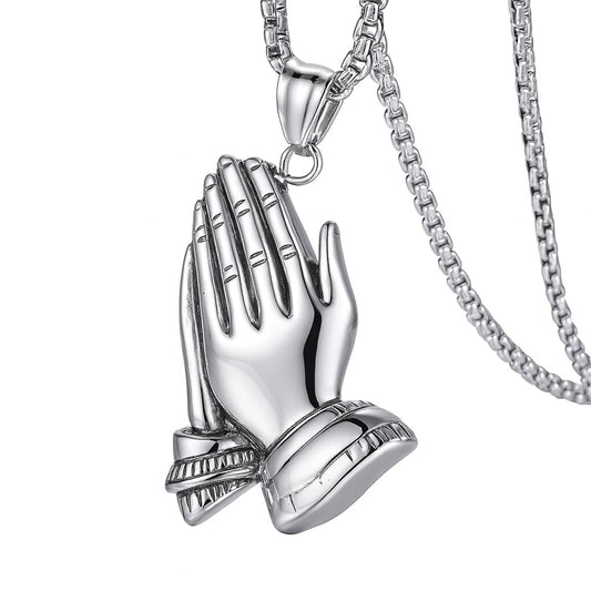 Exquisite Silver Prayer Hands Necklace - A Symbol of Faith, Elegance, and Spiritual Connection - 1pc Prayer Hands Stainless Steel Chain Pendant