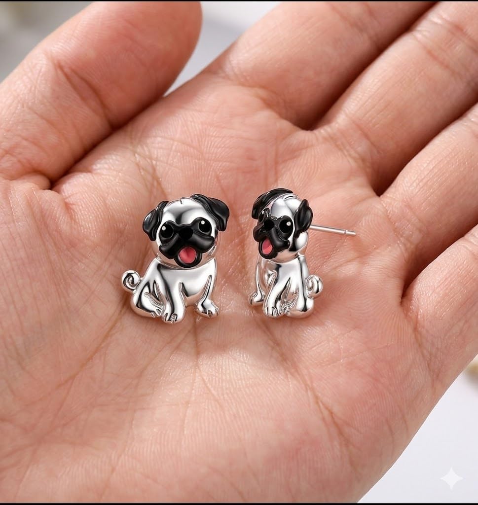 Dog Lovers' Earrings, Different Dog Breed Stud Earrings with Crystals, Rose Gold and Silver Tone - Party, Birthday, or Christmas Gift