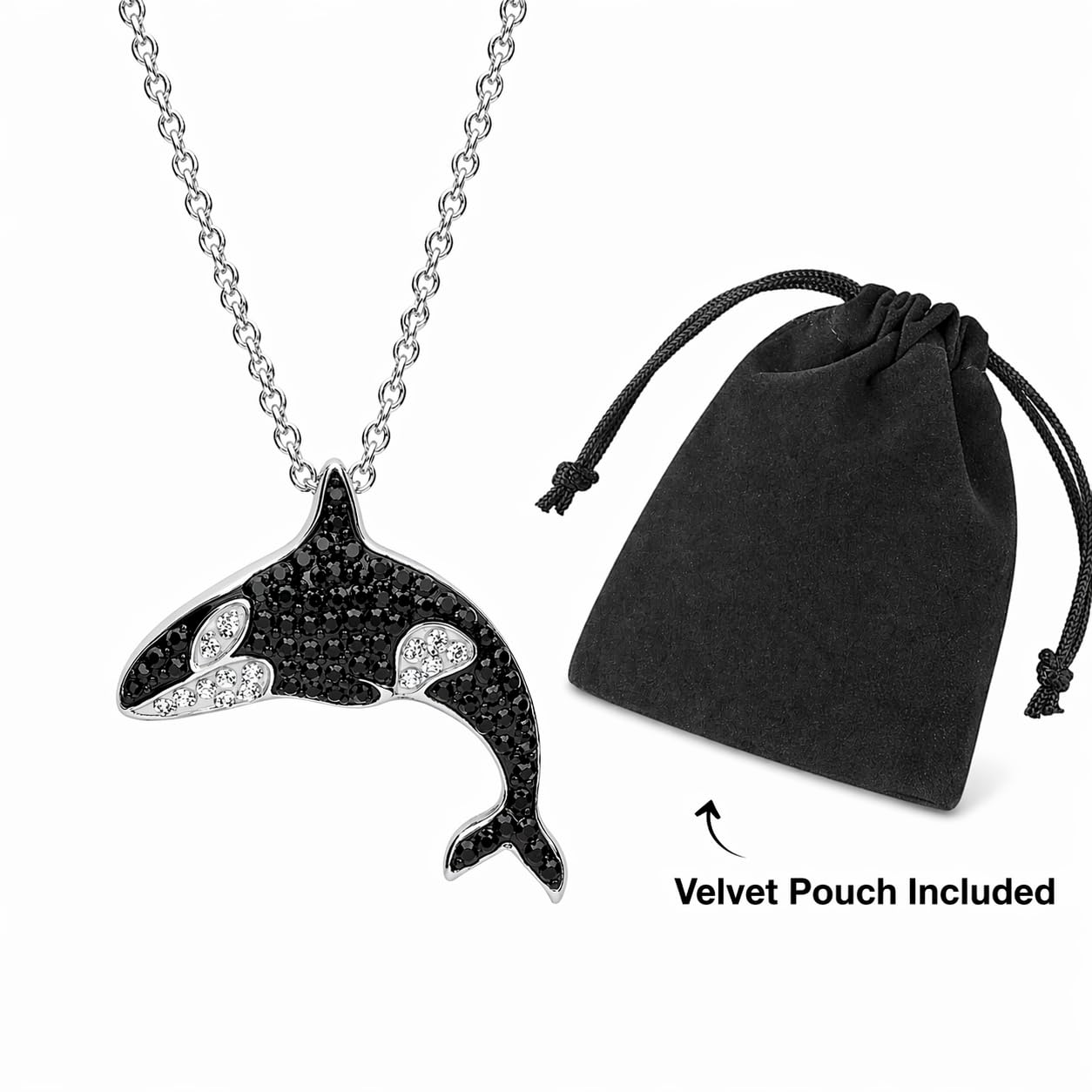 SUPAC Stainless Steel Silver Killer Whale Orca Whale Pendant Necklace, Black and Silver, Shamu Gift