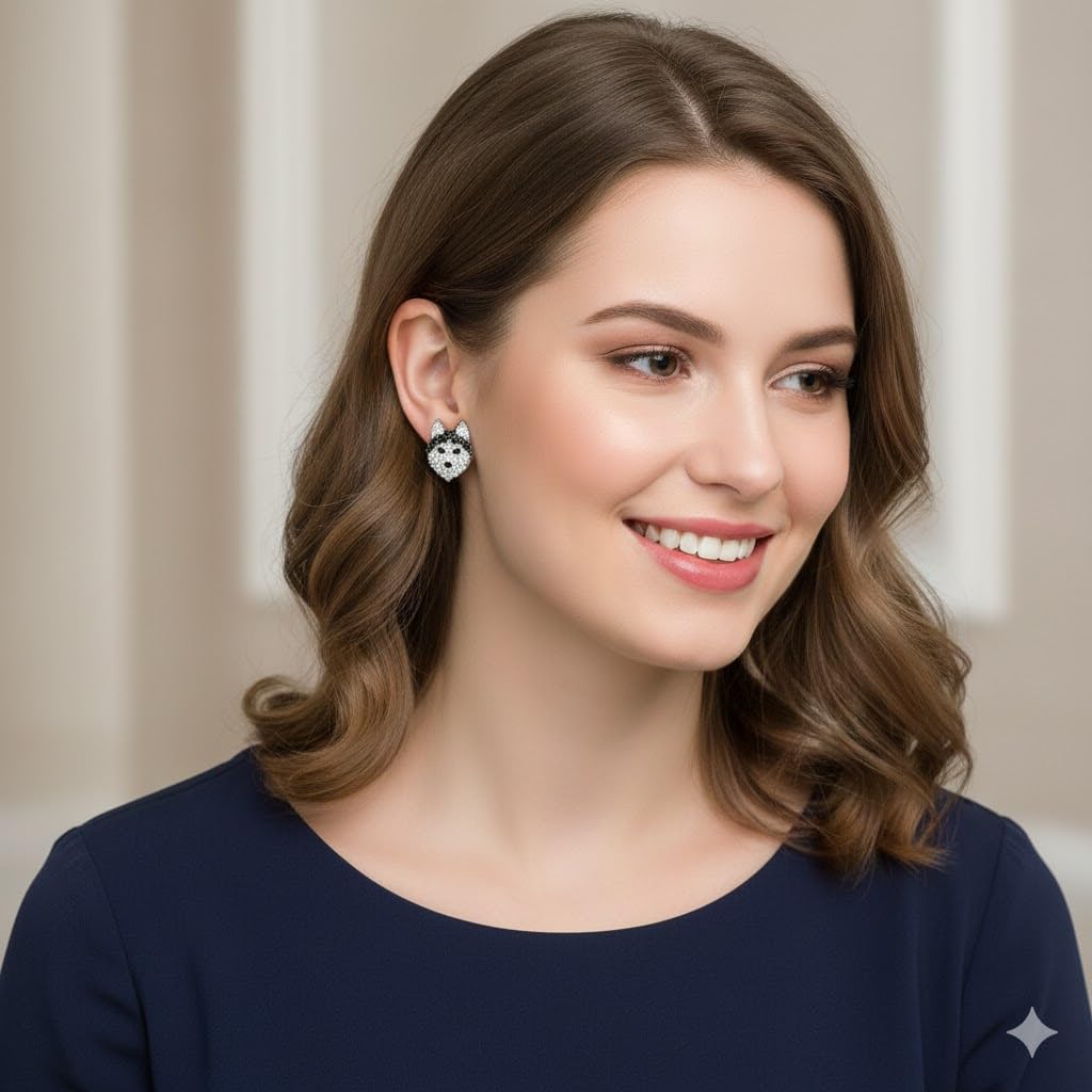 Dog Lovers' Earrings, Different Dog Breed Stud Earrings with Crystals, Rose Gold and Silver Tone - Party, Birthday, or Christmas Gift
