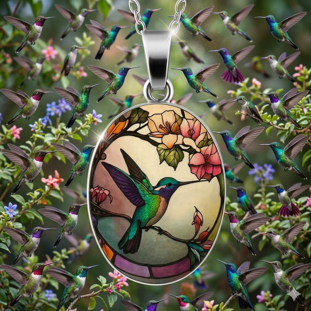 SUPAC Stunning Hummingbird Pendant Necklace - Two Humming Birds Searching for Flower - Fashionable Alloy Jewelry with Delicate Details - Birthday, Party, Gift Idea for Her