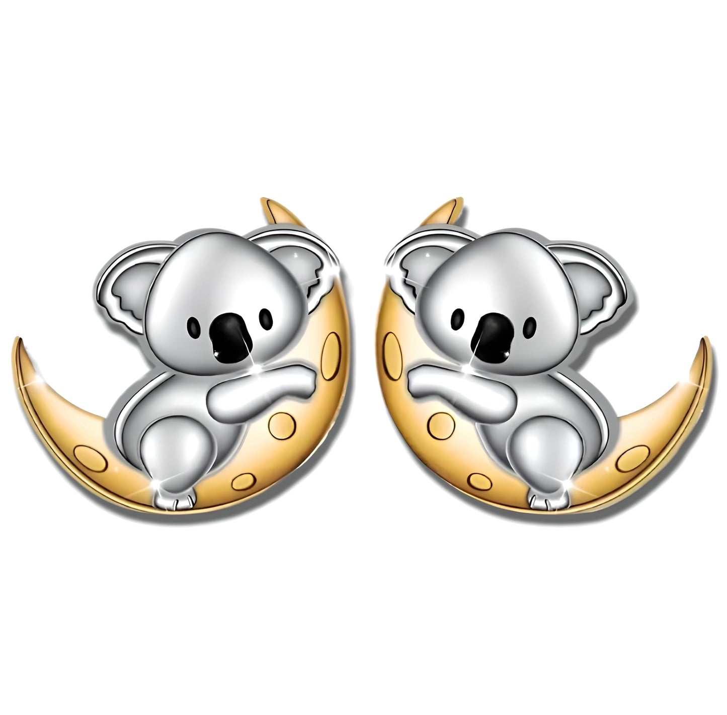 Heart-Shaped Animal Dangle Earrings, Monkey and Koala, Stainless Steel with Rhinestones, Banana Charm, Birthday or Party Gift