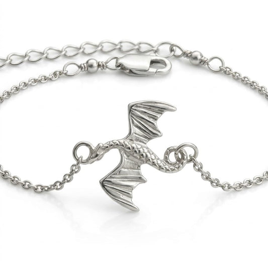 SUPAC Dragon Charm Bracelet, Silver Plated Stainless Steel, Adjustable Chain, Hypoallergenic, Waterproof, 9.84 in + 1.97 in Extender