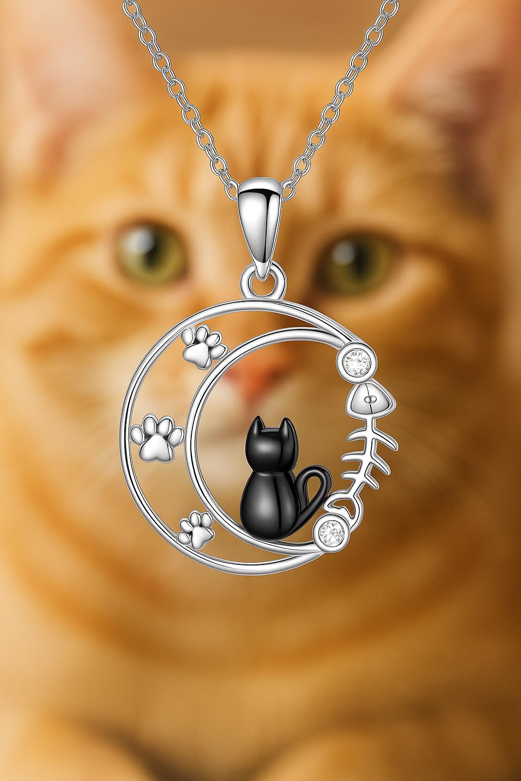 SUPAC Cute Cat Heart Necklace, With Black Kitten Sitting Together - Charming Heart Necklace in Rose Gold - Stylish Versatile Gift for Women & Party Accessory!