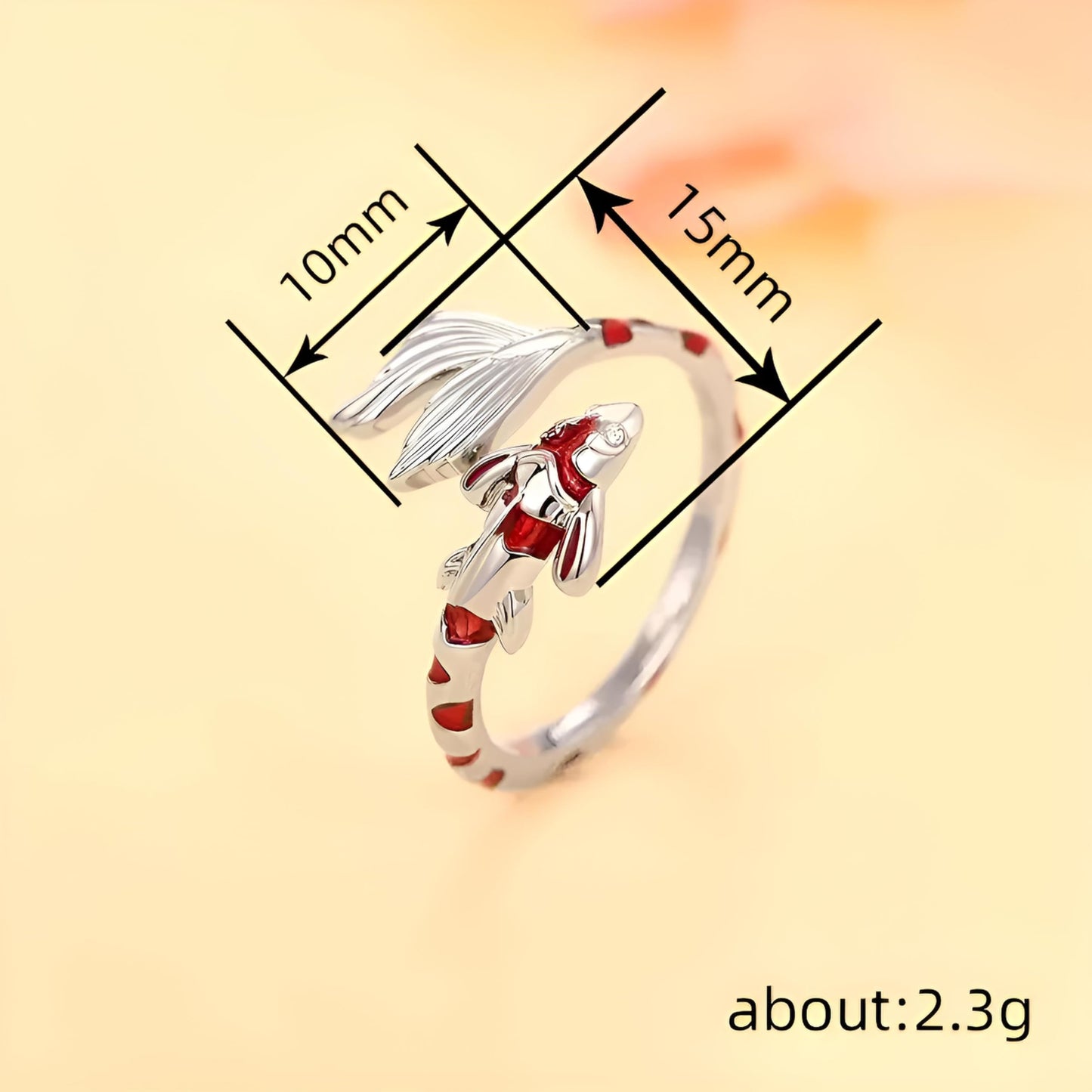 Stainless Steel Koi Fish Ring and Earrings Set with Red Enamel, Japanese Style - Koi Fish Jewelry Gift