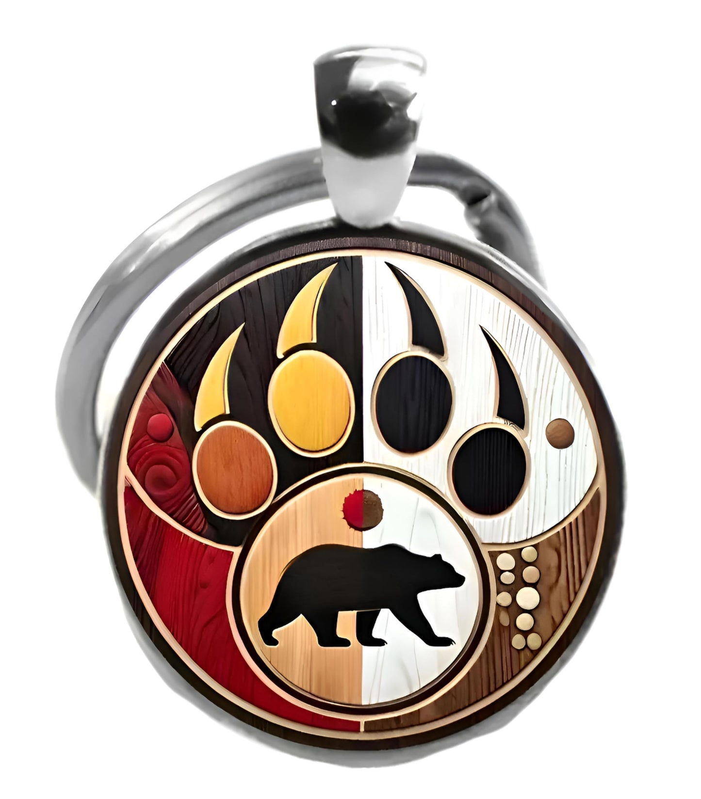 SUPAC 1pc Unique Bear With Forest Background Shaped Metal Keychain - Fashionable Circular Animal Keyring for Men and Friends