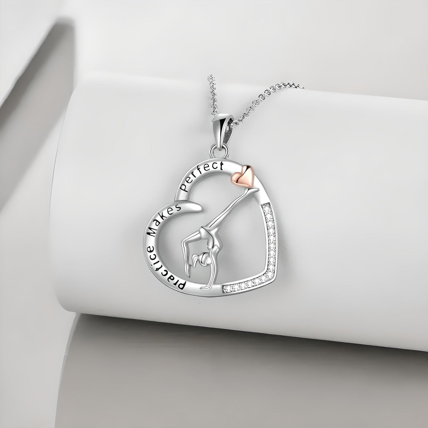 Sports Heart Necklace, 9 Different Sport Options: Basketball, Jumping Cheerleader, Gymnast, Softball, Volleyball, Ballet Ballerina, Runner, Sports Accessories Birthday Gift- Simulated Rainbow Diamonds, Christmas, Birthday or Party Gift