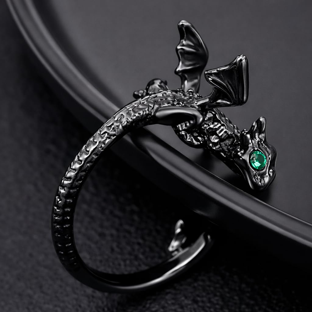 SUPAC Whimsical Silver Flying Dragon Ring - Unique Animal Shape Design, Adjustable Index Finger Ring for Men or Women, Cute Personality Statement Jewelry, Niche Fashion Accessory
