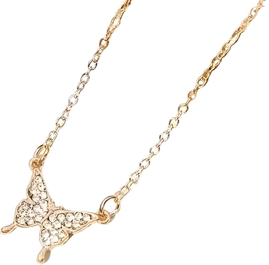 SUPAC Simulated Diamond Butterfly Pendant Necklace Golden Color Neck Jewelry Gift For Women - Graceful Beauty to Adorn Your Neckline with Sparkling Sophistication - Christmas or Birthday Gift