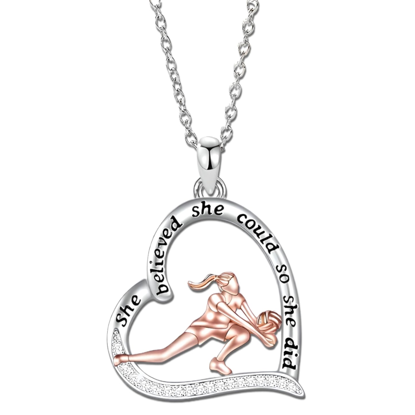 Sports Heart Necklace, 9 Different Sport Options: Basketball, Jumping Cheerleader, Gymnast, Softball, Volleyball, Ballet Ballerina, Runner, Sports Accessories Birthday Gift- Simulated Rainbow Diamonds, Christmas, Birthday or Party Gift