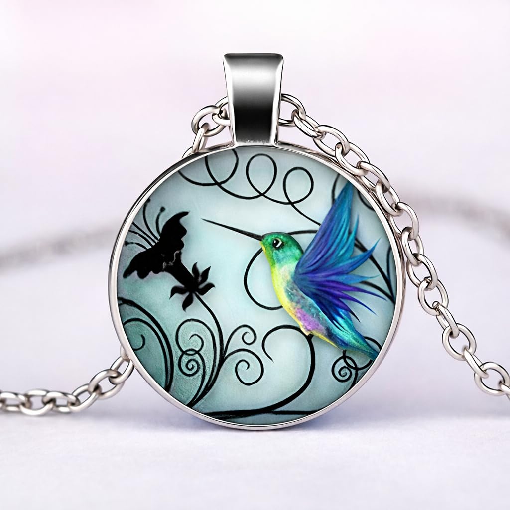 SUPAC Stunning Hummingbird Pendant Necklace - Two Humming Birds Searching for Flower - Fashionable Alloy Jewelry with Delicate Details - Birthday, Party, Gift Idea for Her