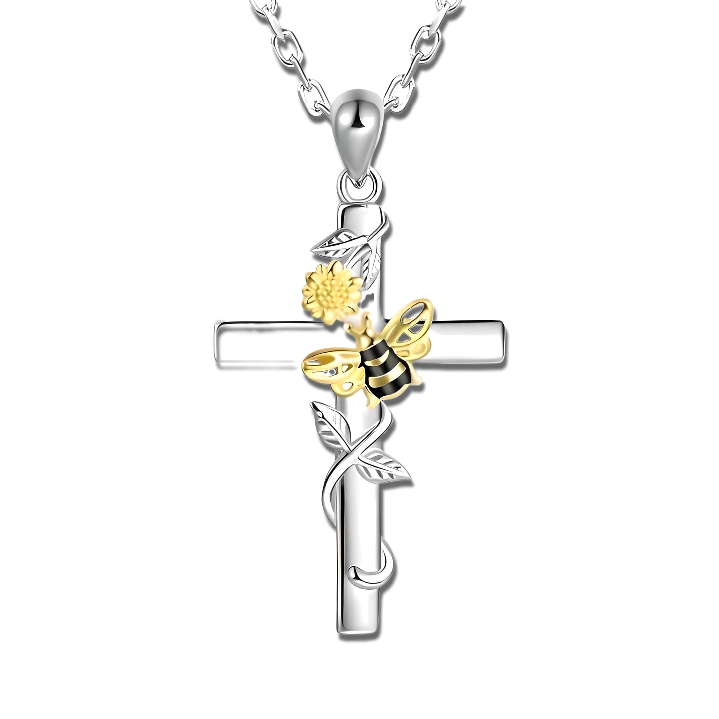 SUPAC You Are My Sunshine Sunflower and Bumble Bee Heart Pendant Necklace for Women, Dainty Jewelry, Birthday or Christmas Gift
