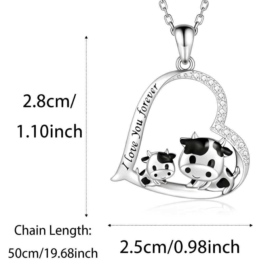 Blue Heart Shaped Mother and her Calf Cow Pendant Necklace for Women - Mother's Day Gift, Christmas, or Birthday Gift